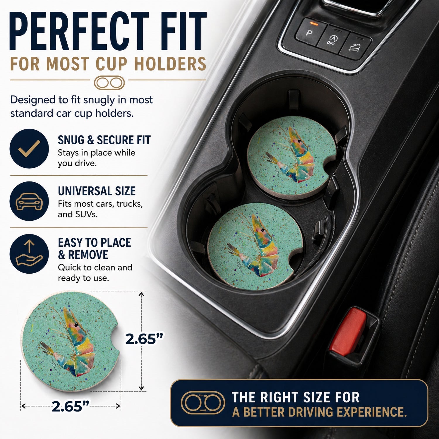 Shrmip Set of 2 Cup Holder Car Coasters Absorbent Round Sandstone Coasters Gifts for Men or Women, 2.5, Multicolor