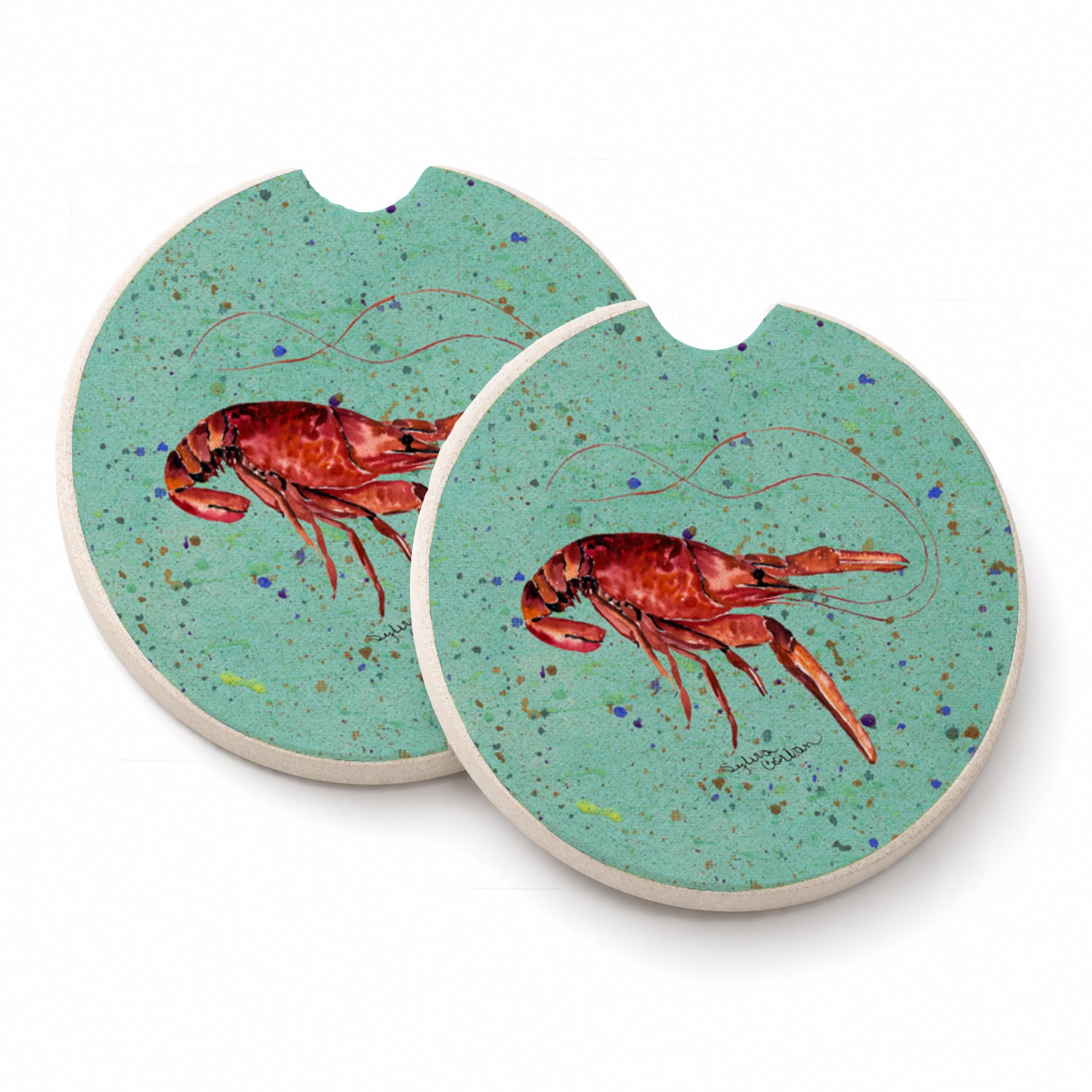 Crawfish Set of 2 Cup Holder Car Coasters Absorbent Round Sandstone Coasters Gifts for Men or Women, 2.5, Multicolor