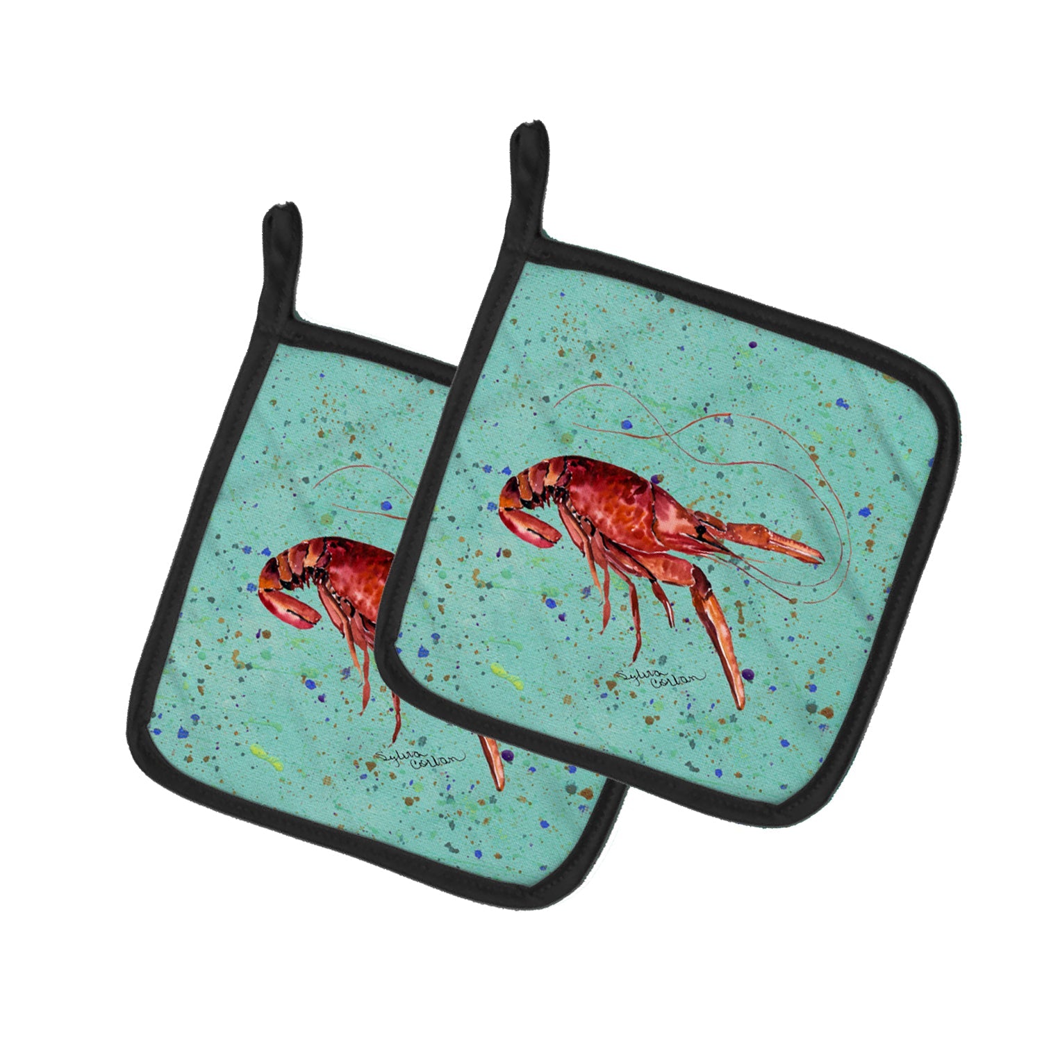 Crawfish Pot Holder Set of 2 Heat Resistant Quilted Hot Pads 7.5 x 7.5 Inch, Insulated Kitchen Trivets for Cooking & Baking