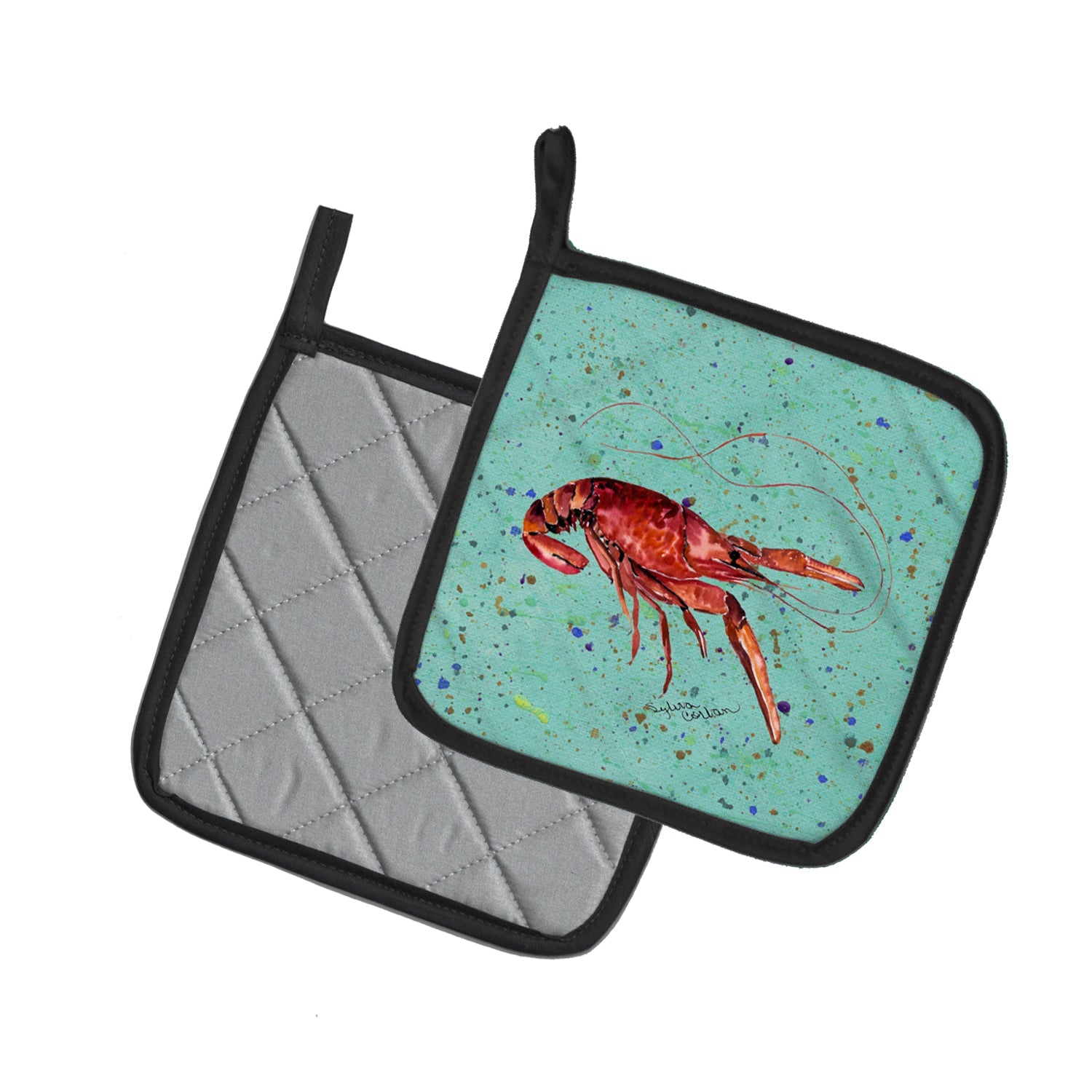 Crawfish Pot Holder Set of 2 Heat Resistant Quilted Hot Pads 7.5 x 7.5 Inch, Insulated Kitchen Trivets for Cooking & Baking