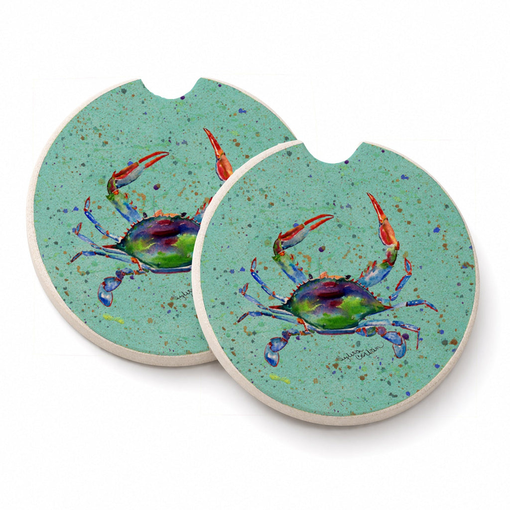 Crab Set of 2 Cup Holder Car Coasters Absorbent Round Sandstone Coasters Gifts for Men or Women, 2.5, Multicolor