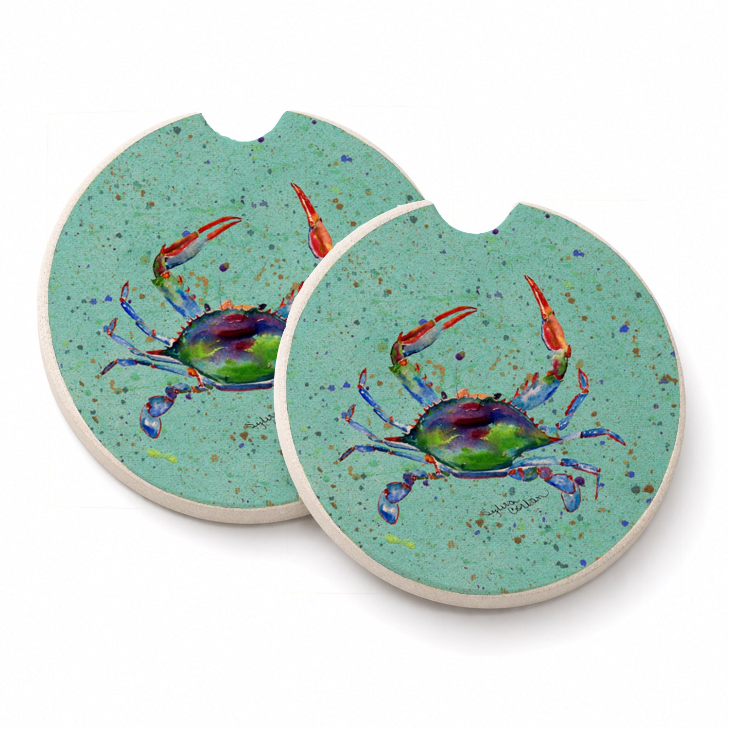 Crab Set of 2 Cup Holder Car Coasters Absorbent Round Sandstone Coasters Gifts for Men or Women, 2.5, Multicolor