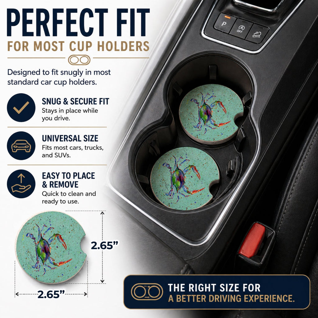 Crab Set of 2 Cup Holder Car Coasters Absorbent Round Sandstone Coasters Gifts for Men or Women, 2.5, Multicolor