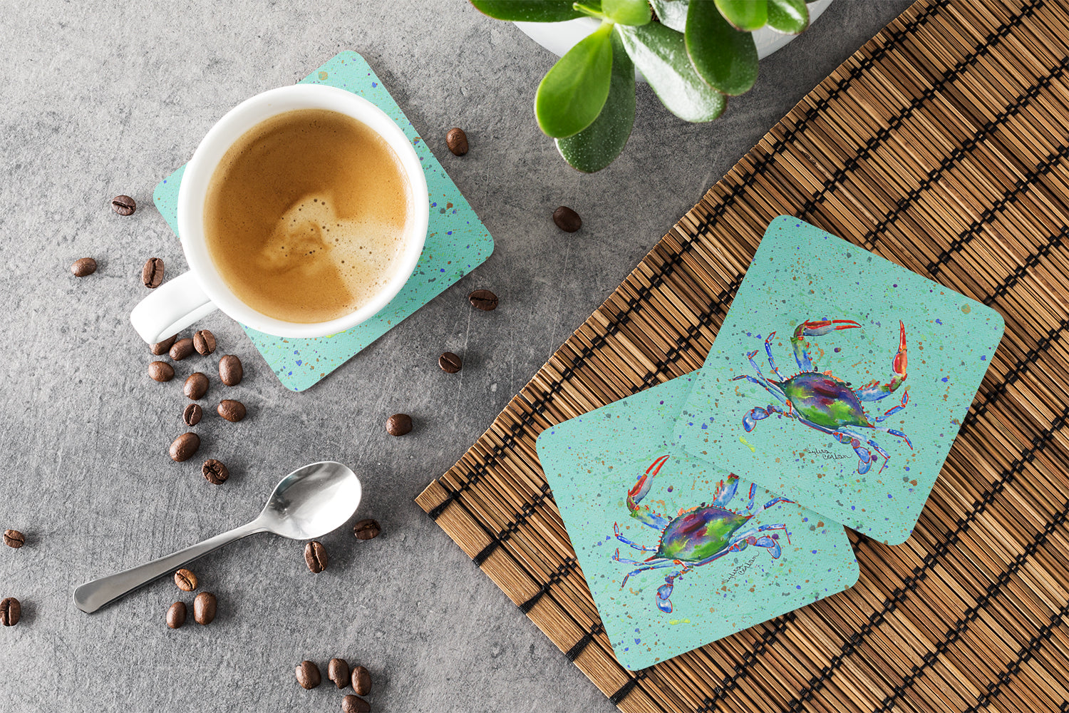 Crab Foam Coasters Set of 4 Cup Coasters for Indoor Outdoor, Tabletop Protection, Anti Slip, Mouse pad Material