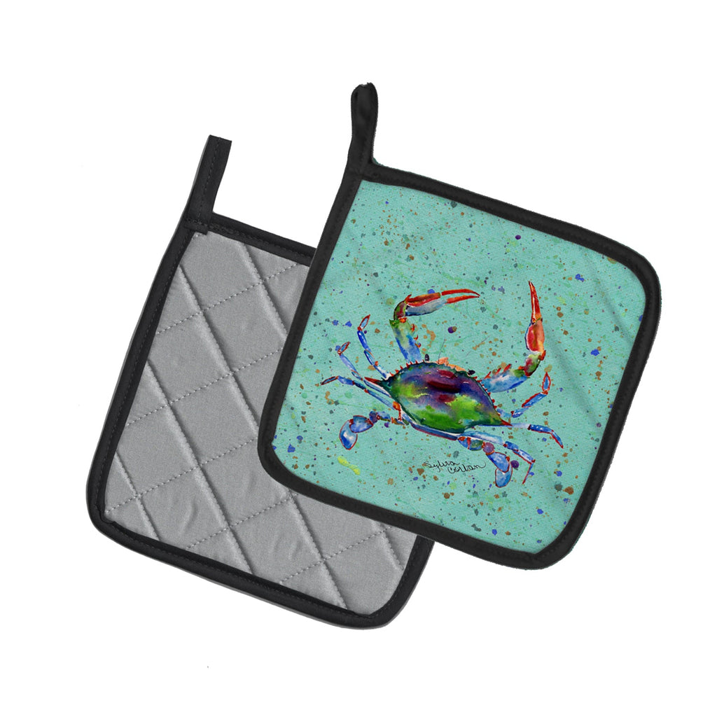 Crab Pot Holder Set of 2 Heat Resistant Quilted Hot Pads 7.5 x 7.5 Inch, Insulated Kitchen Trivets for Cooking & Baking
