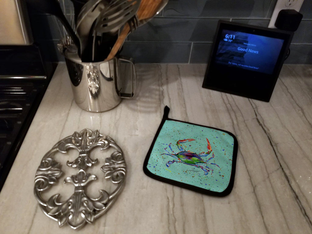 Crab Pot Holder Set of 2 Heat Resistant Quilted Hot Pads 7.5 x 7.5 Inch, Insulated Kitchen Trivets for Cooking & Baking