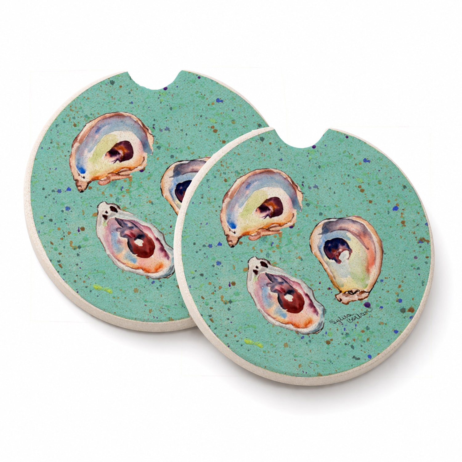 Oyster Set of 2 Cup Holder Car Coasters Absorbent Round Sandstone Coasters Gifts for Men or Women, 2.5, Multicolor