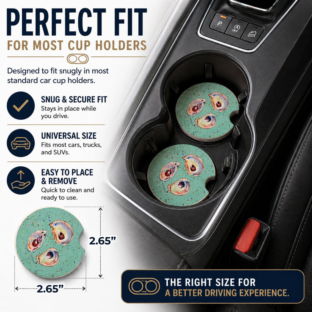 Oyster Set of 2 Cup Holder Car Coasters Absorbent Round Sandstone Coasters Gifts for Men or Women, 2.5, Multicolor