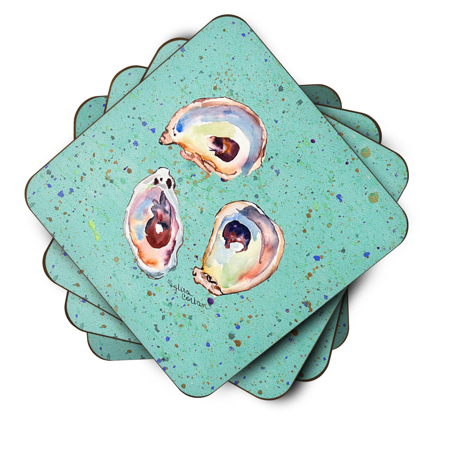Oyster Foam Coasters Set of 4 Cup Coasters for Indoor Outdoor, Tabletop Protection, Anti Slip, Mouse pad Material