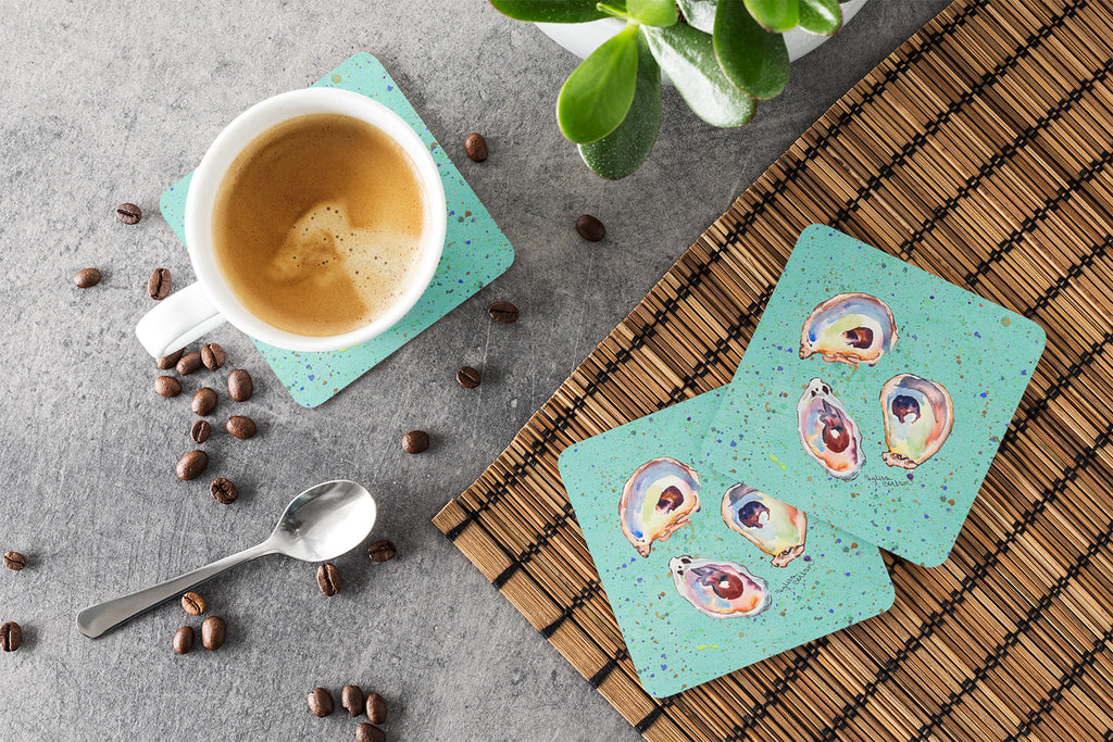 Oyster Foam Coasters Set of 4 Cup Coasters for Indoor Outdoor, Tabletop Protection, Anti Slip, Mouse pad Material