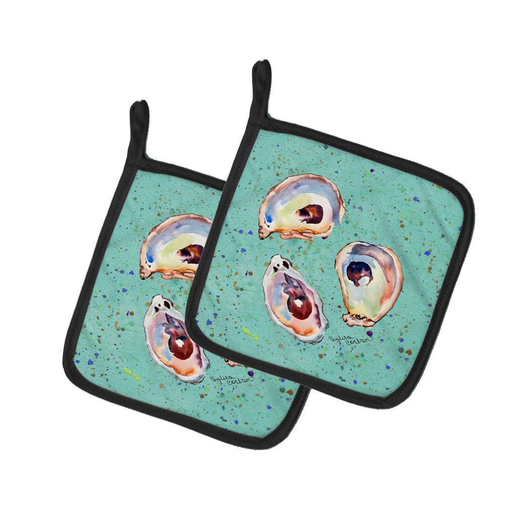 Oyster Pot Holder Set of 2 Heat Resistant Quilted Hot Pads 7.5 x 7.5 Inch, Insulated Kitchen Trivets for Cooking & Baking