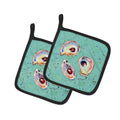 Oyster Pot Holder Set of 2 Heat Resistant Quilted Hot Pads 7.5 x 7.5 Inch, Insulated Kitchen Trivets for Cooking & Baking