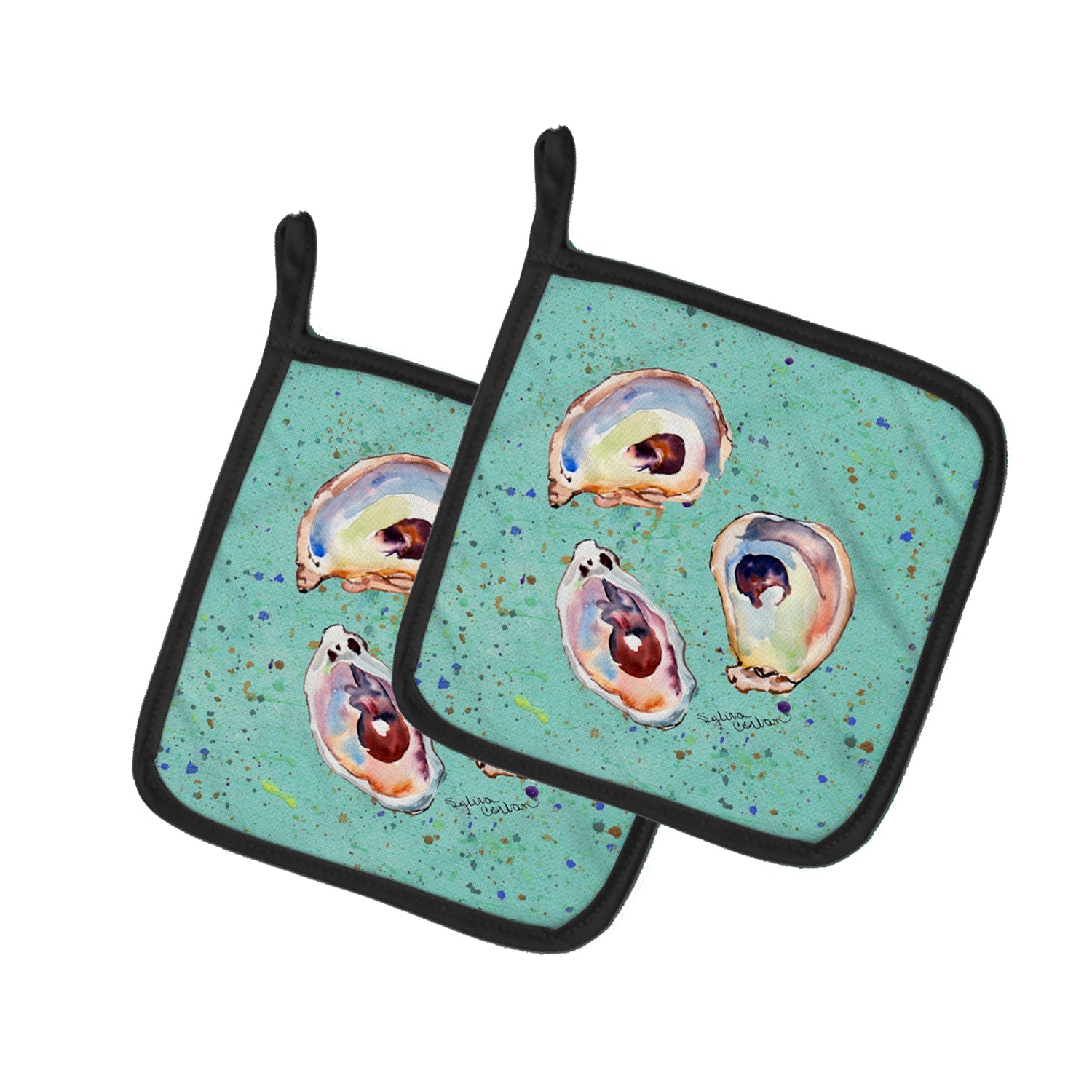 Oyster Pot Holder Set of 2 Heat Resistant Quilted Hot Pads 7.5 x 7.5 Inch, Insulated Kitchen Trivets for Cooking & Baking