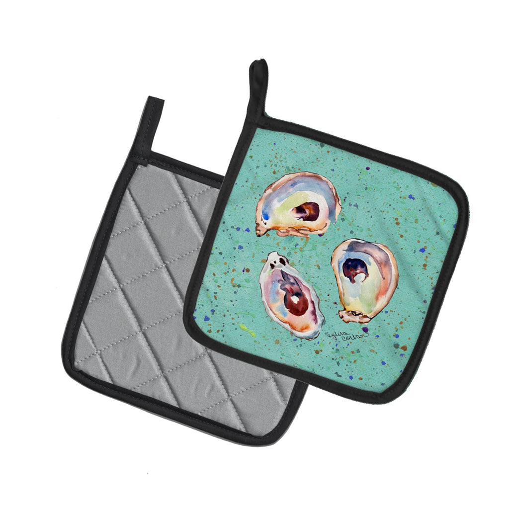 Oyster Pot Holder Set of 2 Heat Resistant Quilted Hot Pads 7.5 x 7.5 Inch, Insulated Kitchen Trivets for Cooking & Baking