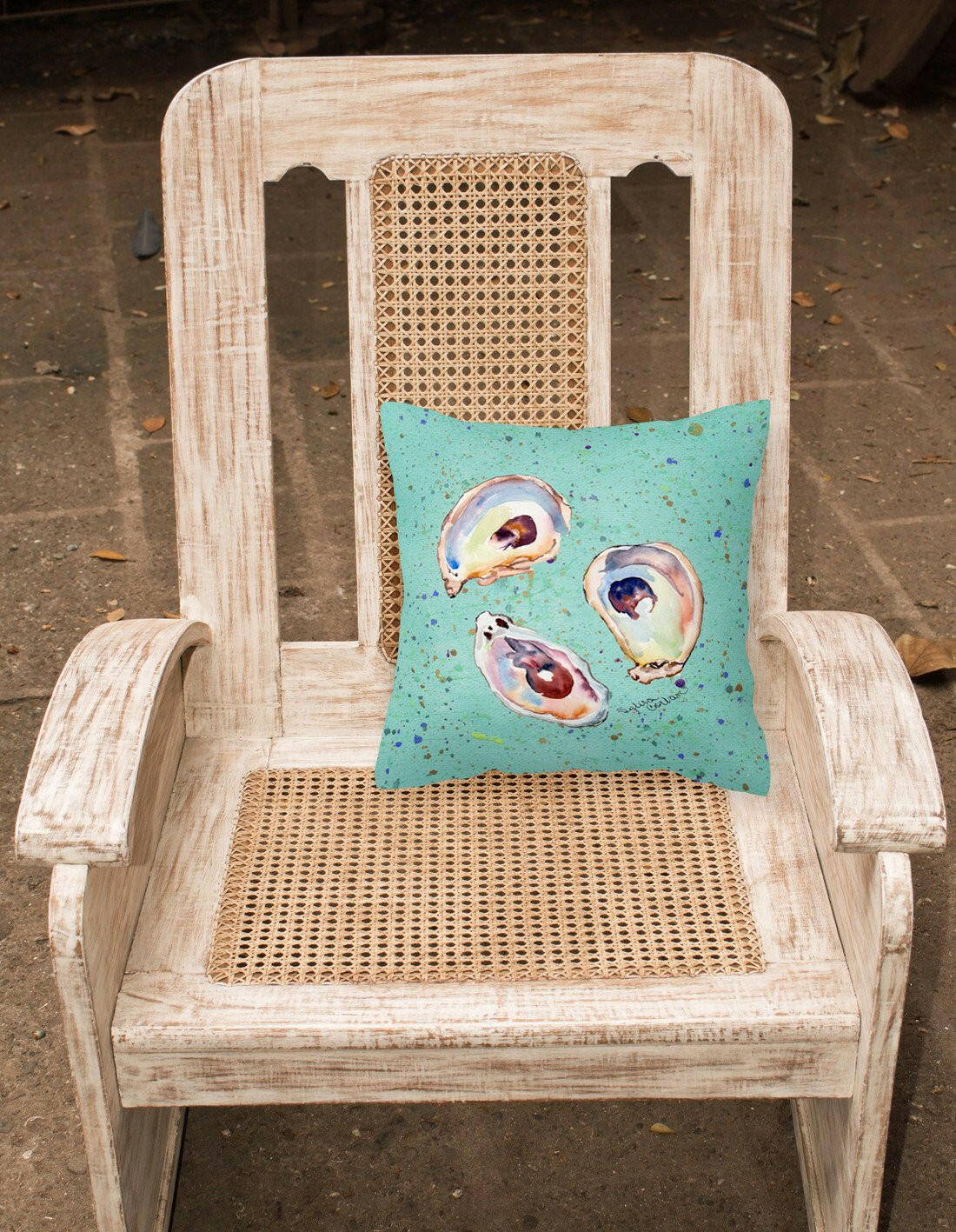 Oyster Decorative Throw Pillow 14x14 Indoor Outdoor Accent Cushion, Fabric Cover with Insert for Sofa, Bed, Porch & Living Room