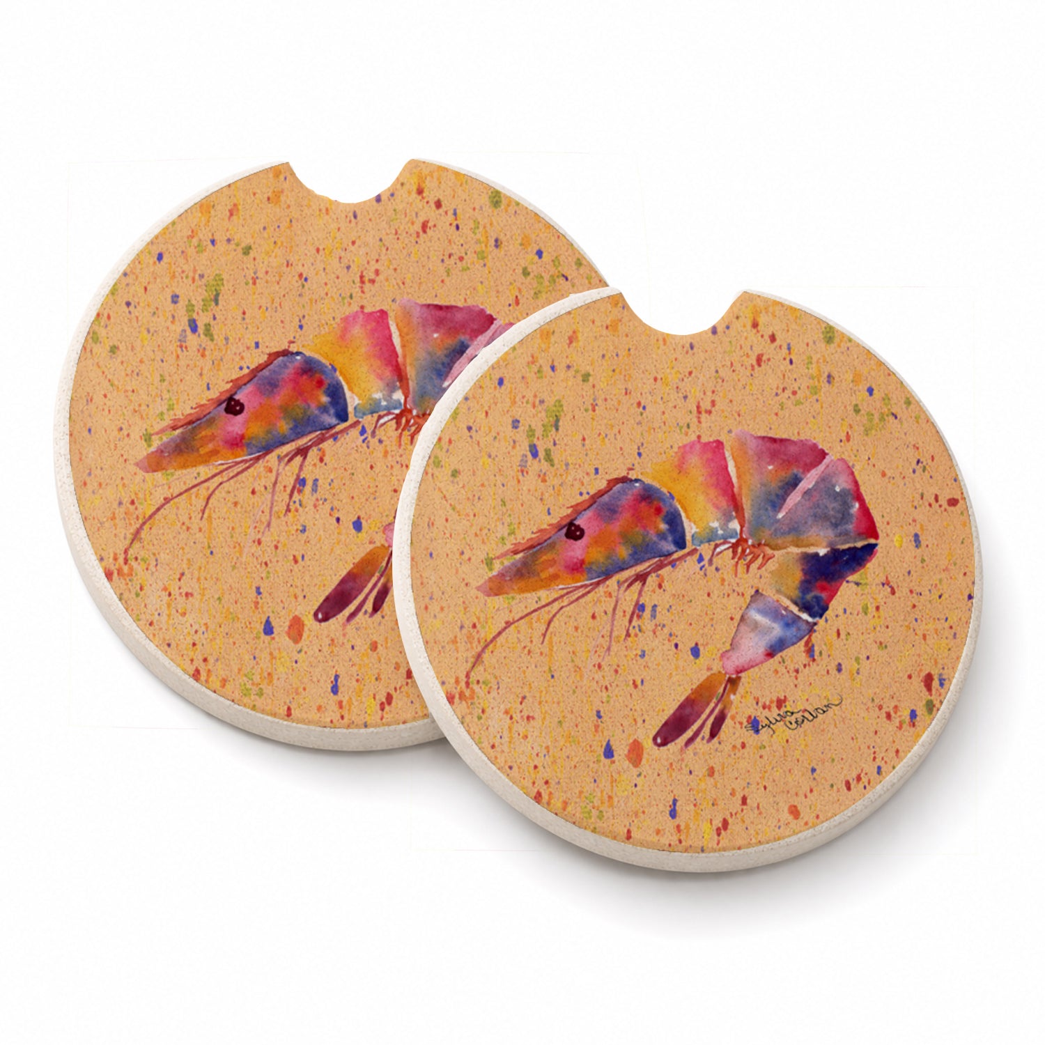 Shrimp Set of 2 Cup Holder Car Coasters Absorbent Round Sandstone Coasters Gifts for Men or Women, 2.5, Multicolor