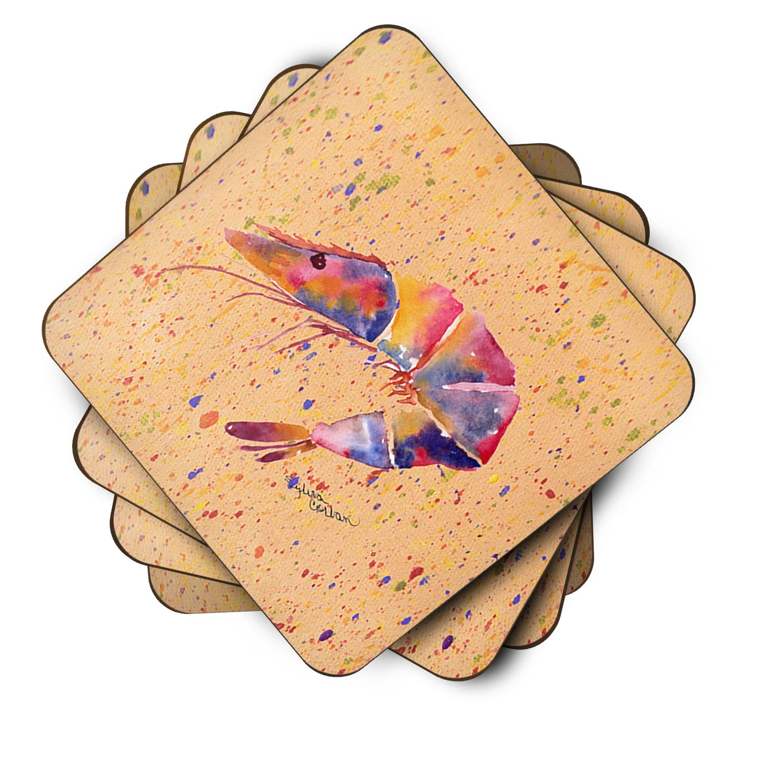 Shrimp Foam Coasters Set of 4 Cup Coasters for Indoor Outdoor, Tabletop Protection, Anti Slip, Mouse pad Material