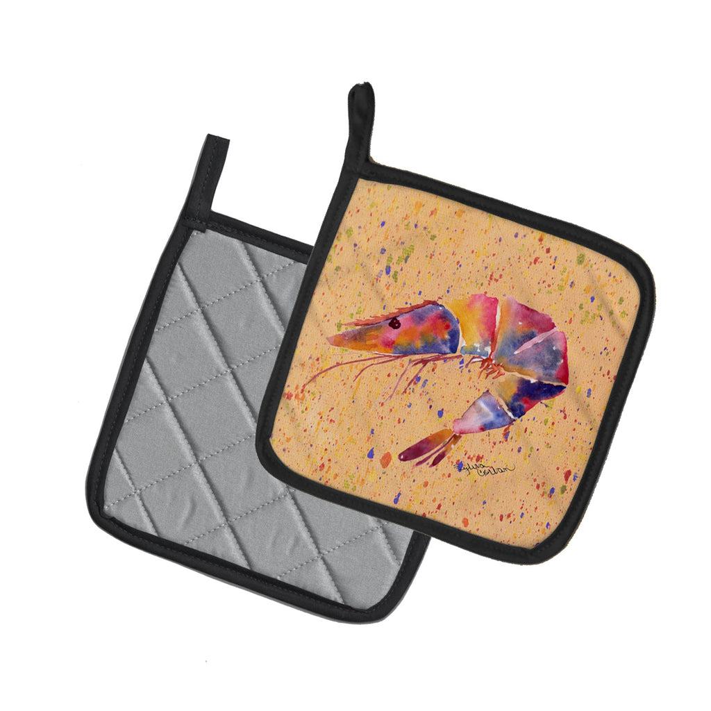 Shrimp Pot Holder Set of 2 Heat Resistant Quilted Hot Pads 7.5 x 7.5 Inch, Insulated Kitchen Trivets for Cooking & Baking