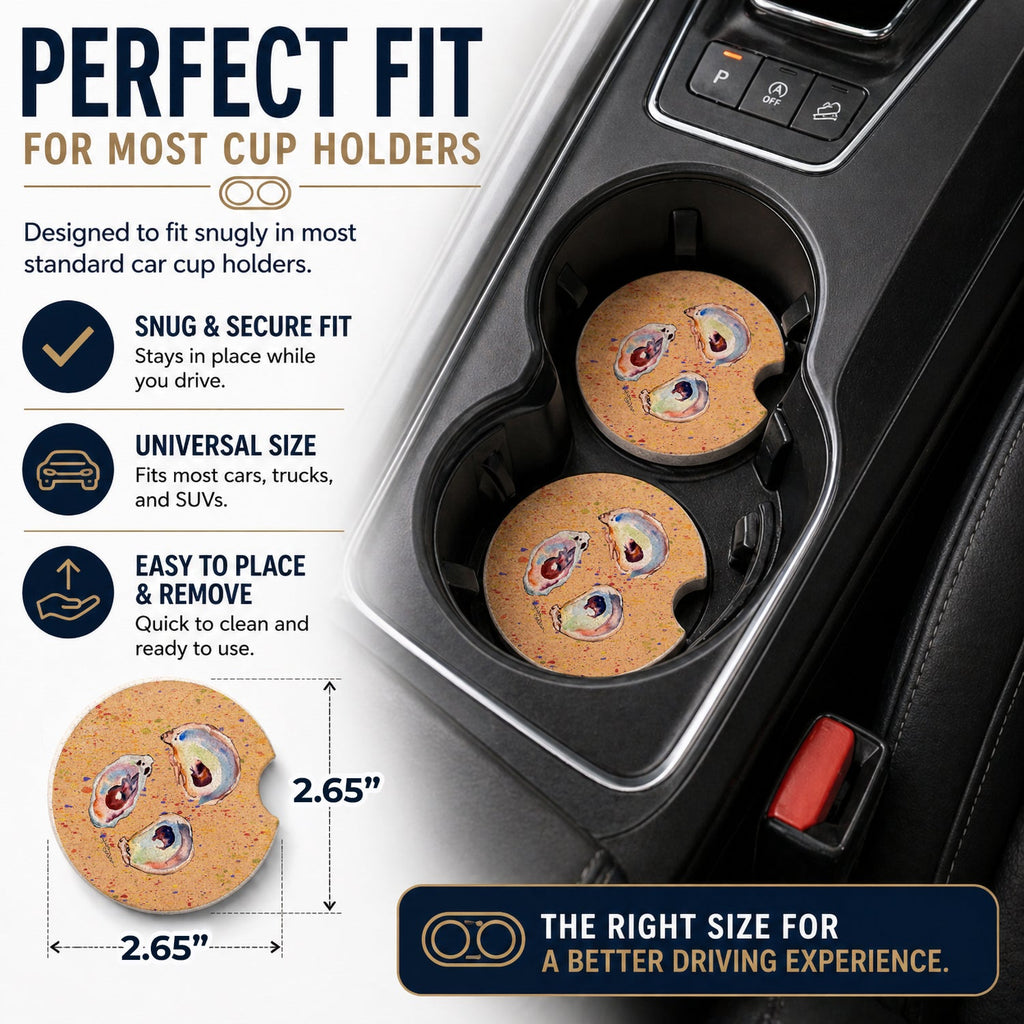Oyster Set of 2 Cup Holder Car Coasters Absorbent Round Sandstone Coasters Gifts for Men or Women, 2.5, Multicolor