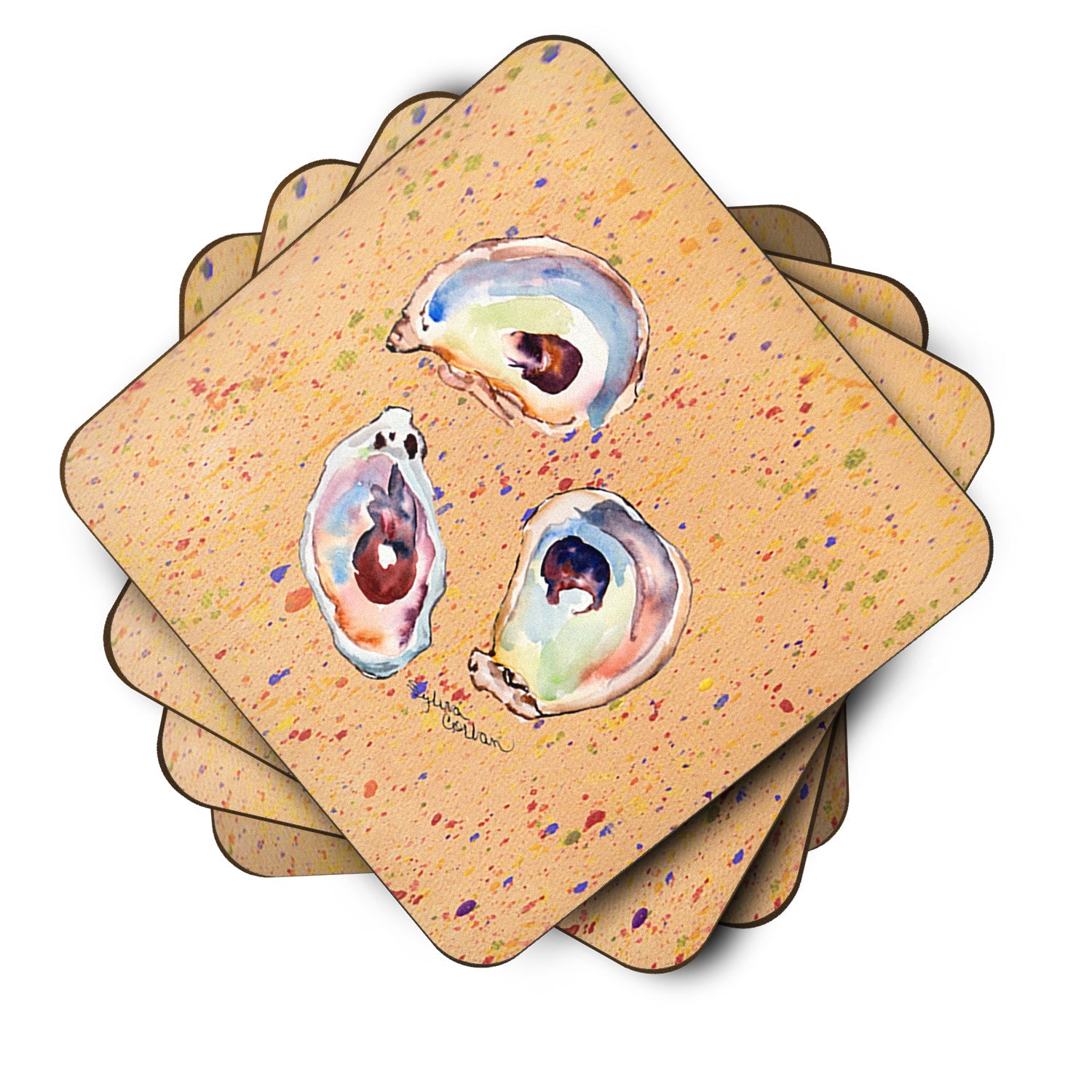 Oyster Foam Coasters Set of 4 Cup Coasters for Indoor Outdoor, Tabletop Protection, Anti Slip, Mouse pad Material