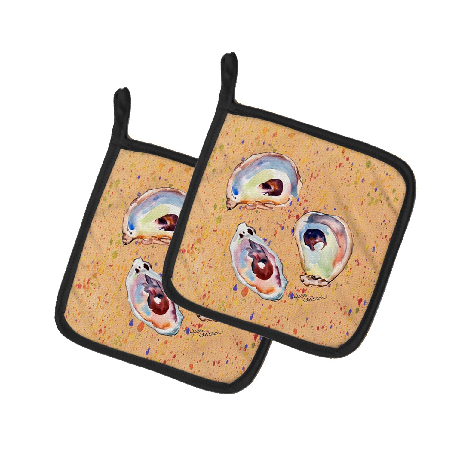 Oyster Pot Holder Set of 2 Heat Resistant Quilted Hot Pads 7.5 x 7.5 Inch, Insulated Kitchen Trivets for Cooking & Baking
