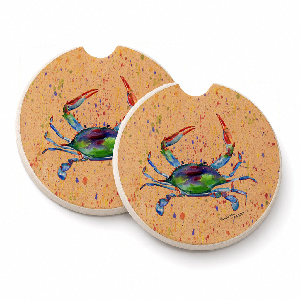 Crab Set of 2 Cup Holder Car Coasters Absorbent Round Sandstone Coasters Gifts for Men or Women, 2.5, Multicolor