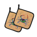 Crab Pot Holder Set of 2 Heat Resistant Quilted Hot Pads 7.5 x 7.5 Inch, Insulated Kitchen Trivets for Cooking & Baking