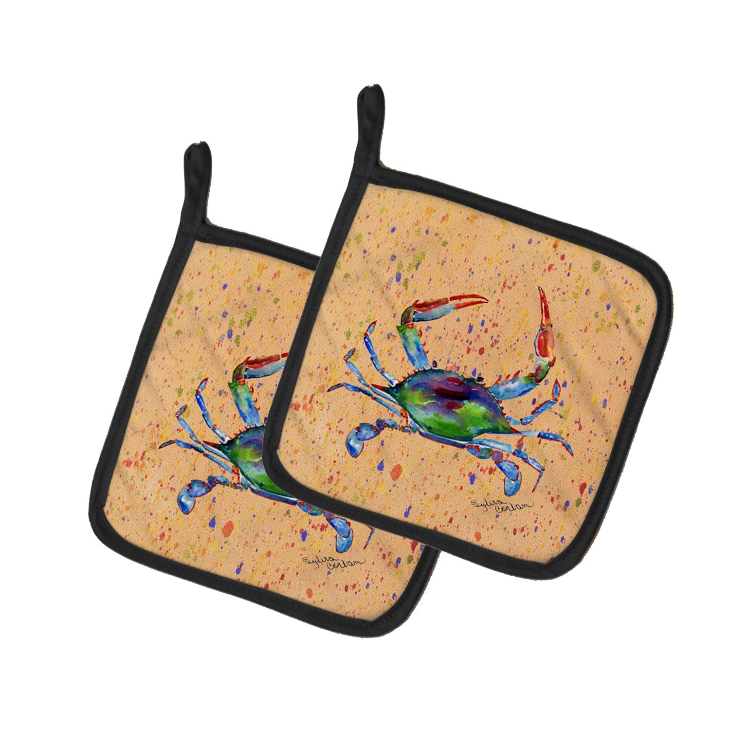 Crab Pot Holder Set of 2 Heat Resistant Quilted Hot Pads 7.5 x 7.5 Inch, Insulated Kitchen Trivets for Cooking & Baking