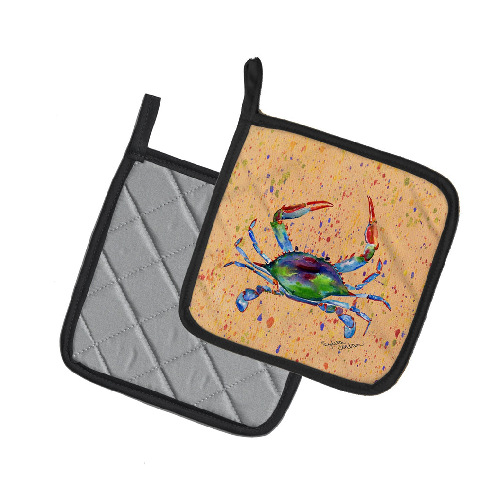 Crab Pot Holder Set of 2 Heat Resistant Quilted Hot Pads 7.5 x 7.5 Inch, Insulated Kitchen Trivets for Cooking & Baking
