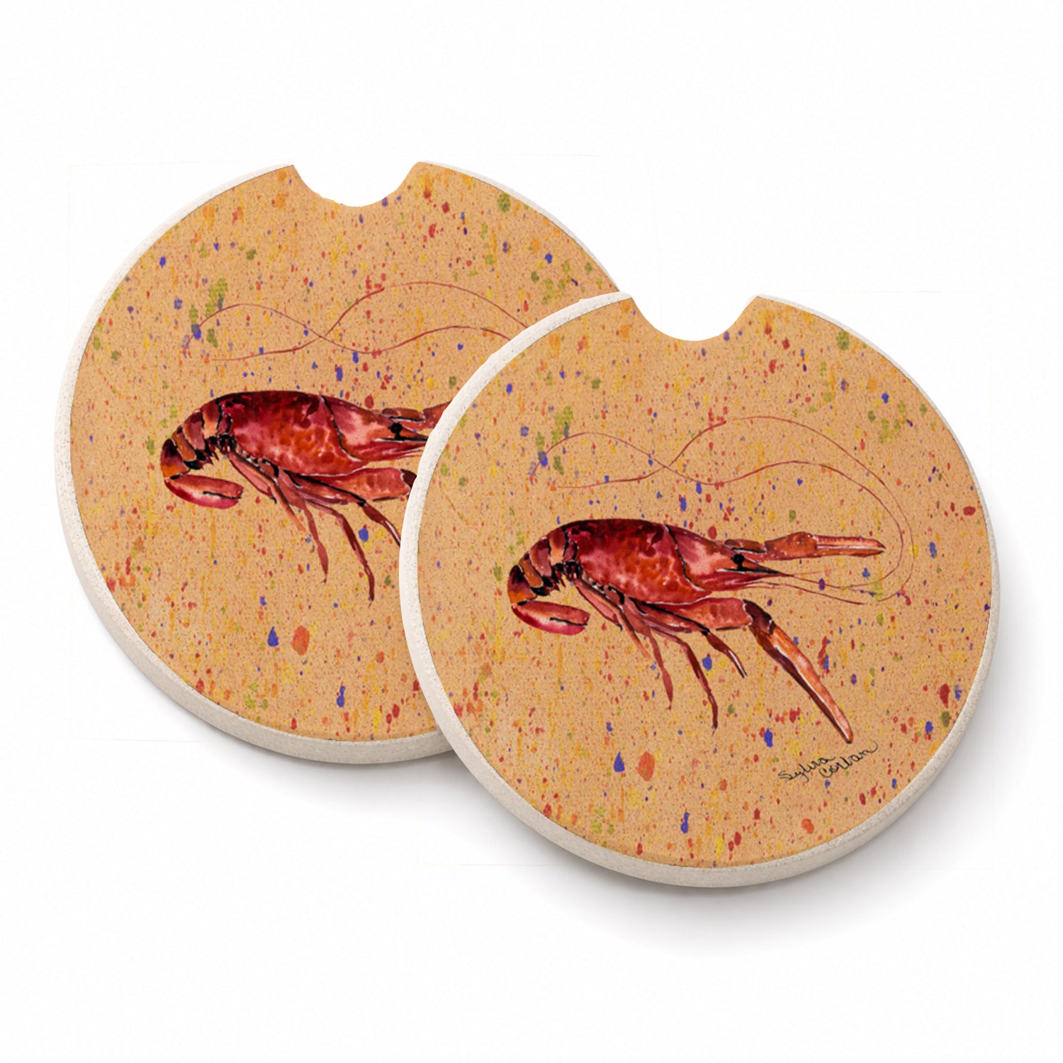 Crawfish Set of 2 Cup Holder Car Coasters Absorbent Round Sandstone Coasters Gifts for Men or Women, 2.5, Multicolor
