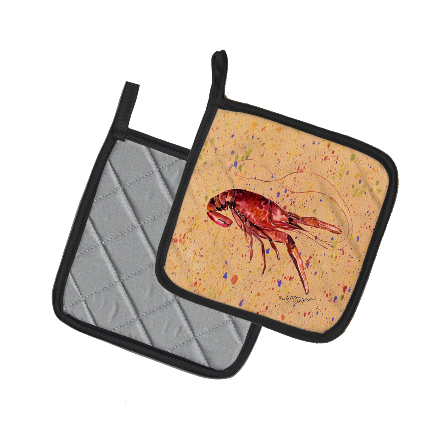 Crawfish Pot Holder Set of 2 Heat Resistant Quilted Hot Pads 7.5 x 7.5 Inch, Insulated Kitchen Trivets for Cooking & Baking