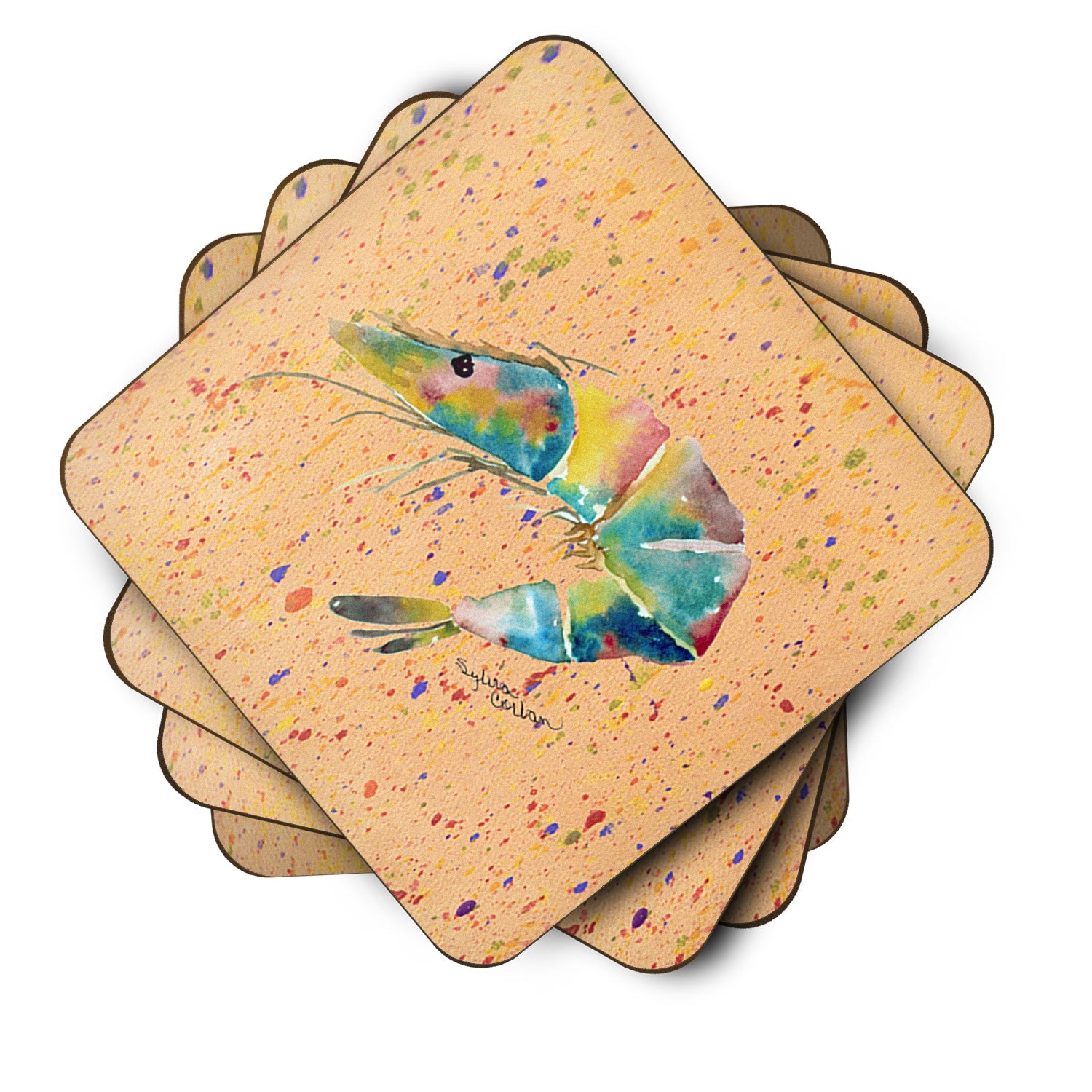 Shrimp Foam Coasters Set of 4 Cup Coasters for Indoor Outdoor, Tabletop Protection, Anti Slip, Mouse pad Material