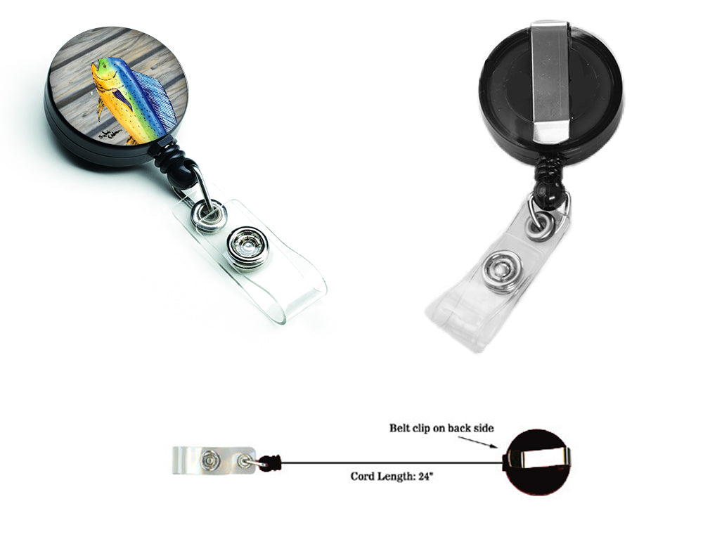 Mahi Mahi Dolphin Fish Retractable Badge Reel for Nurses ID Badge Holder with Clip Retractable Employee Badge Holder, Belt Clip