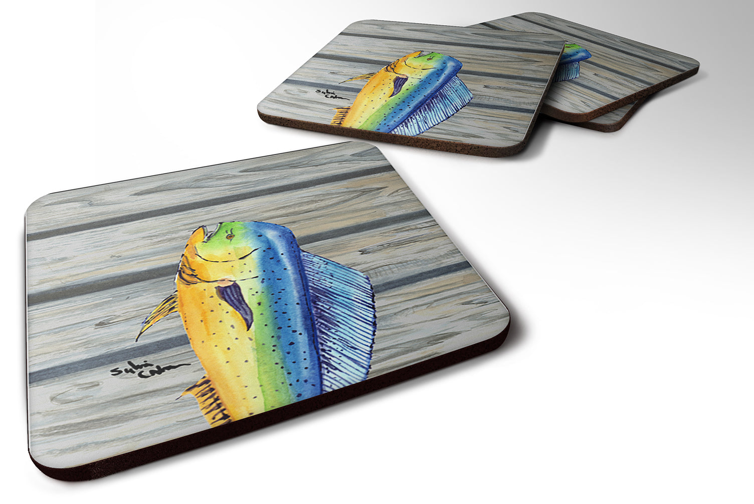 Mahi Mahi Dolphin Fish Foam Coasters Set of 4 Cup Coasters for Indoor Outdoor, Tabletop Protection, Anti Slip, Mouse pad Material