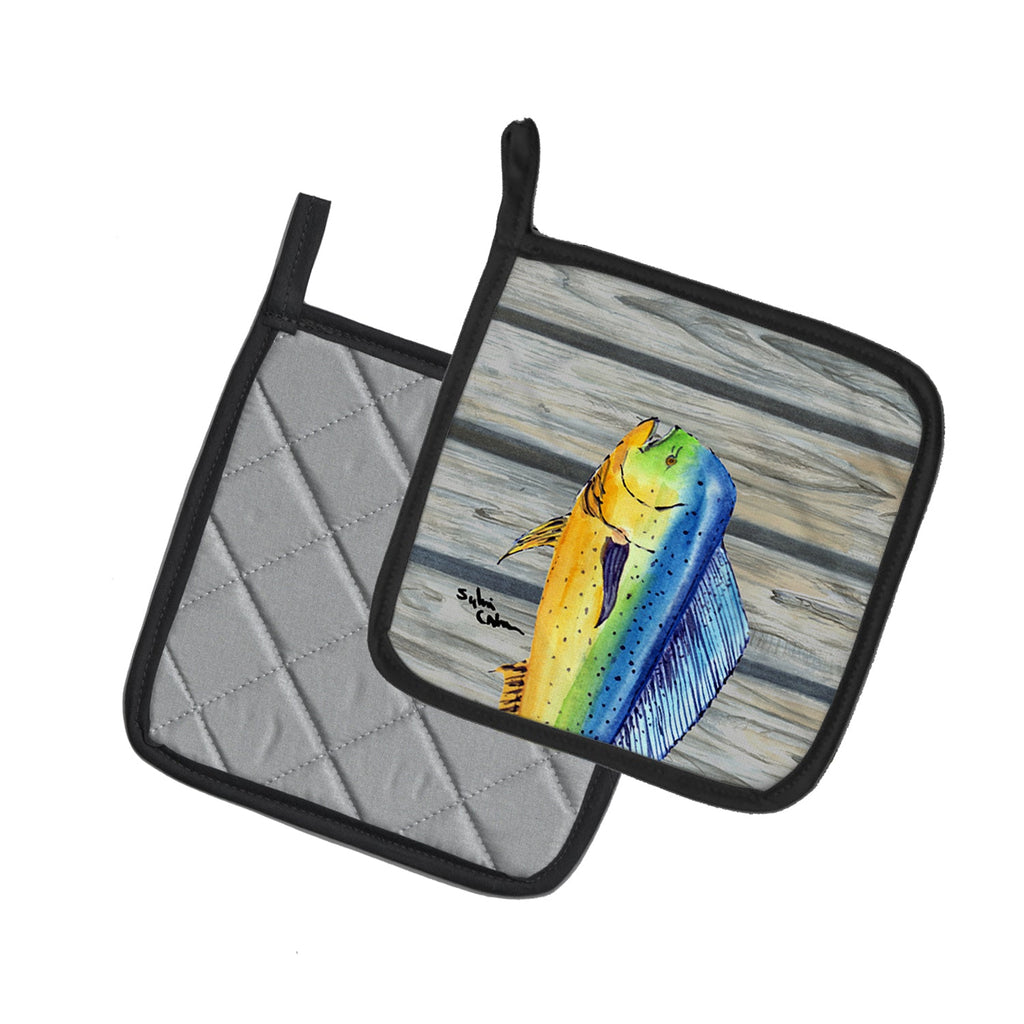 Mahi Mahi Dolphin Fish Pot Holder Set of 2 Heat Resistant Quilted Hot Pads 7.5 x 7.5 Inch, Insulated Kitchen Trivets for Cooking & Baking