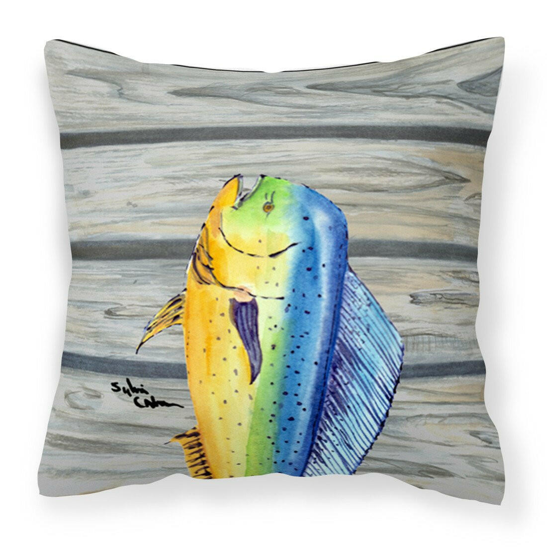 Mahi Mahi Dolphin Fish Decorative Throw Pillow 14x14 Indoor Outdoor Accent Cushion, Fabric Cover with Insert for Sofa, Bed, Porch & Living Room