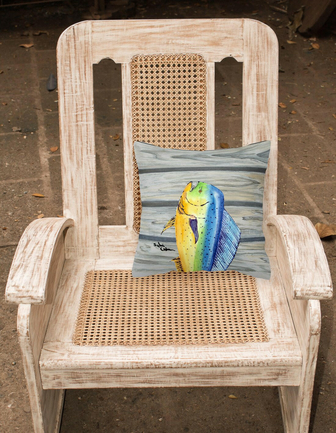 Mahi Mahi Dolphin Fish Decorative Throw Pillow 14x14 Indoor Outdoor Accent Cushion, Fabric Cover with Insert for Sofa, Bed, Porch & Living Room