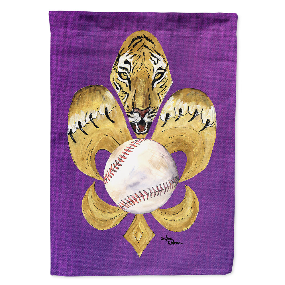 Tiger Fleur de Lis Baseball House Flag 28x40 Porch Sleeve Pole Decorative Outside Yard Banner Artwork Wall Hanging, Polyester