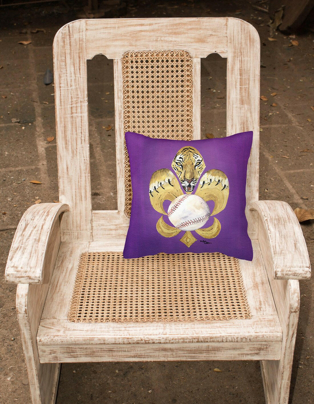 Tiger Fleur de Lis Baseball Decorative Throw Pillow 14x14 Indoor Outdoor Accent Cushion, Fabric Cover with Insert for Sofa, Bed, Porch & Living Room