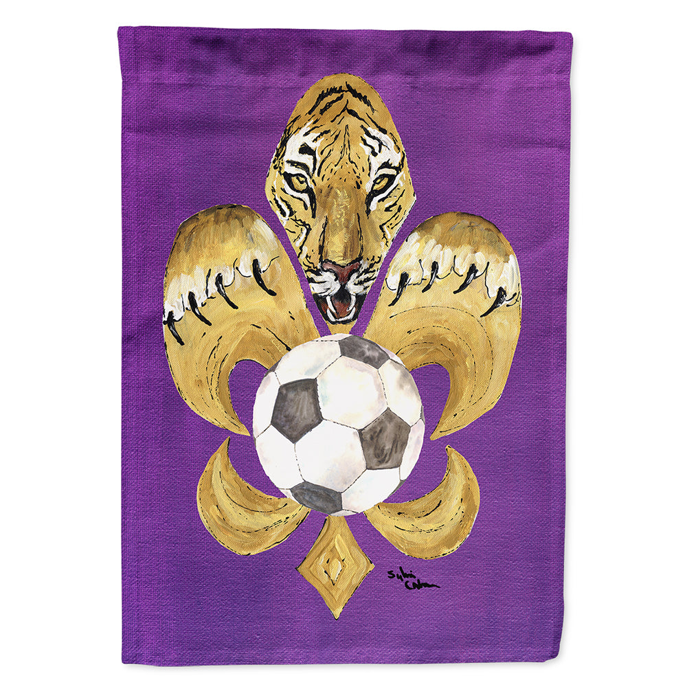 Tiger Fleur de lis Soccer House Flag 28x40 Porch Sleeve Pole Decorative Outside Yard Banner Artwork Wall Hanging, Polyester