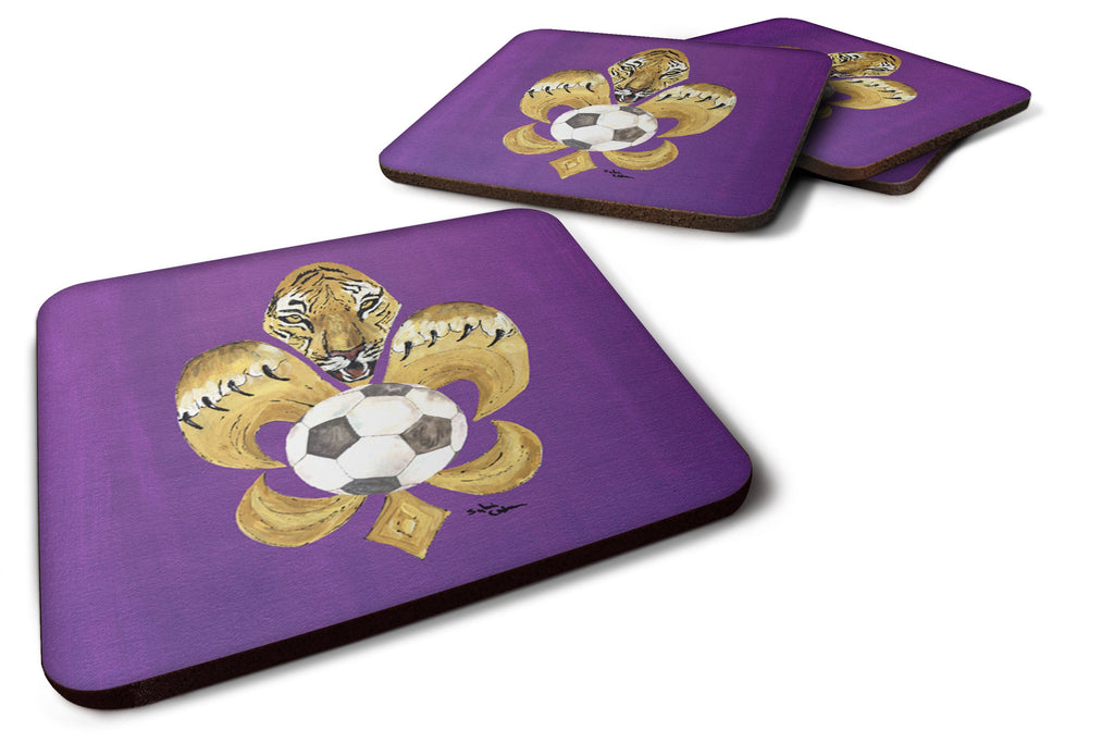 Tiger Fleur de lis Soccer Foam Coasters Set of 4 Cup Coasters for Indoor Outdoor, Tabletop Protection, Anti Slip, Mouse pad Material