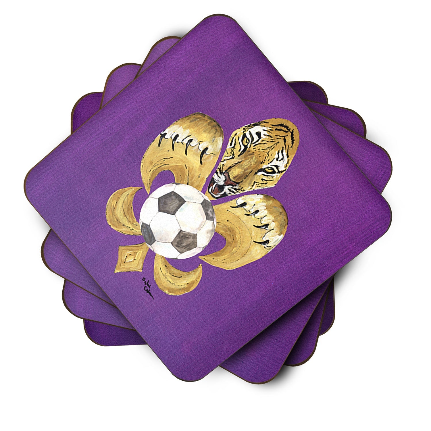Tiger Fleur de lis Soccer Foam Coasters Set of 4 Cup Coasters for Indoor Outdoor, Tabletop Protection, Anti Slip, Mouse pad Material