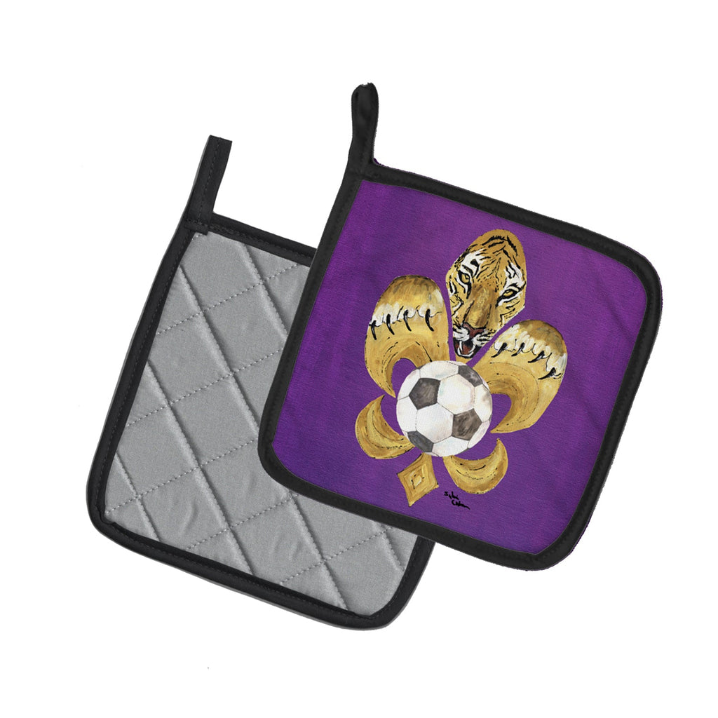 Tiger Fleur de lis Soccer Pot Holder Set of 2 Heat Resistant Quilted Hot Pads 7.5 x 7.5 Inch, Insulated Kitchen Trivets for Cooking & Baking