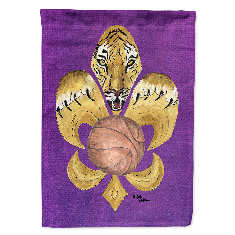 Tiger Fleur de Lis Basketball House Flag 28x40 Porch Sleeve Pole Decorative Outside Yard Banner Artwork Wall Hanging, Polyester