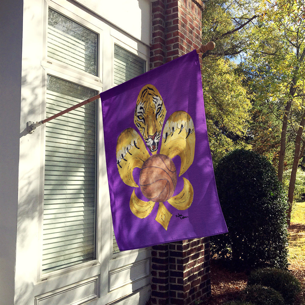 Tiger Fleur de Lis Basketball House Flag 28x40 Porch Sleeve Pole Decorative Outside Yard Banner Artwork Wall Hanging, Polyester