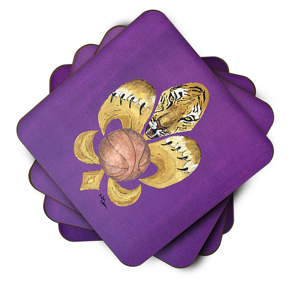 Tiger Fleur de Lis Basketball Foam Coasters Set of 4 Cup Coasters for Indoor Outdoor, Tabletop Protection, Anti Slip, Mouse pad Material
