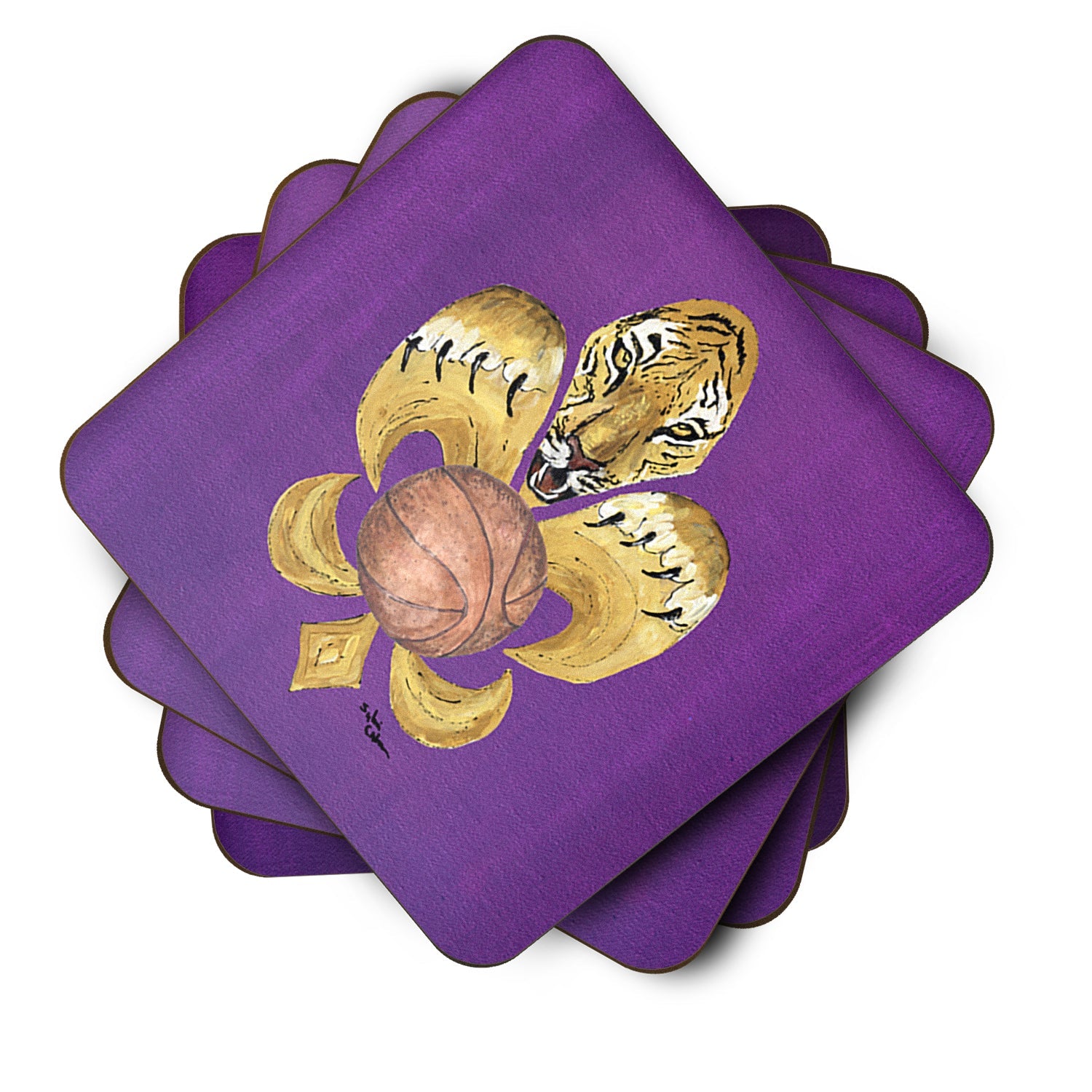 Tiger Fleur de Lis Basketball Foam Coasters Set of 4 Cup Coasters for Indoor Outdoor, Tabletop Protection, Anti Slip, Mouse pad Material