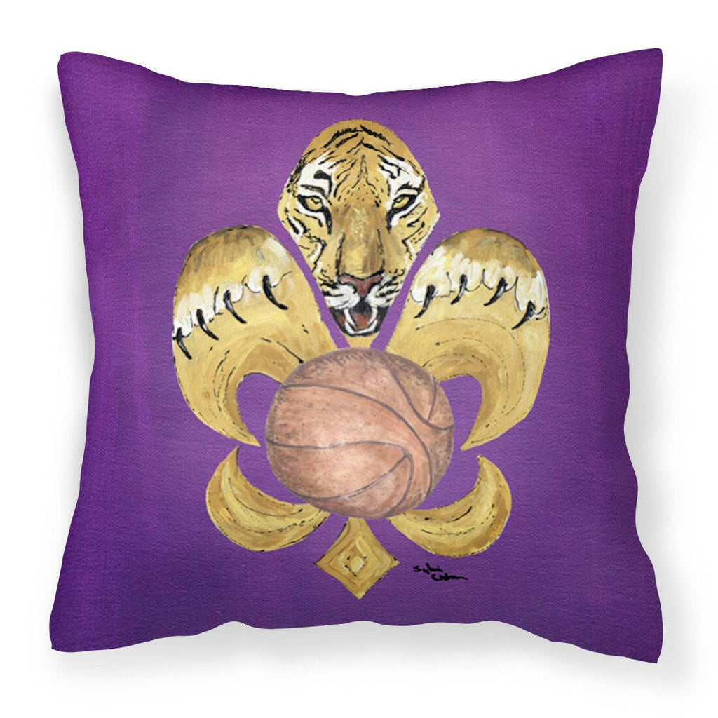 Tiger Fleur de Lis Basketball Decorative Throw Pillow 14x14 Indoor Outdoor Accent Cushion, Fabric Cover with Insert for Sofa, Bed, Porch & Living Room