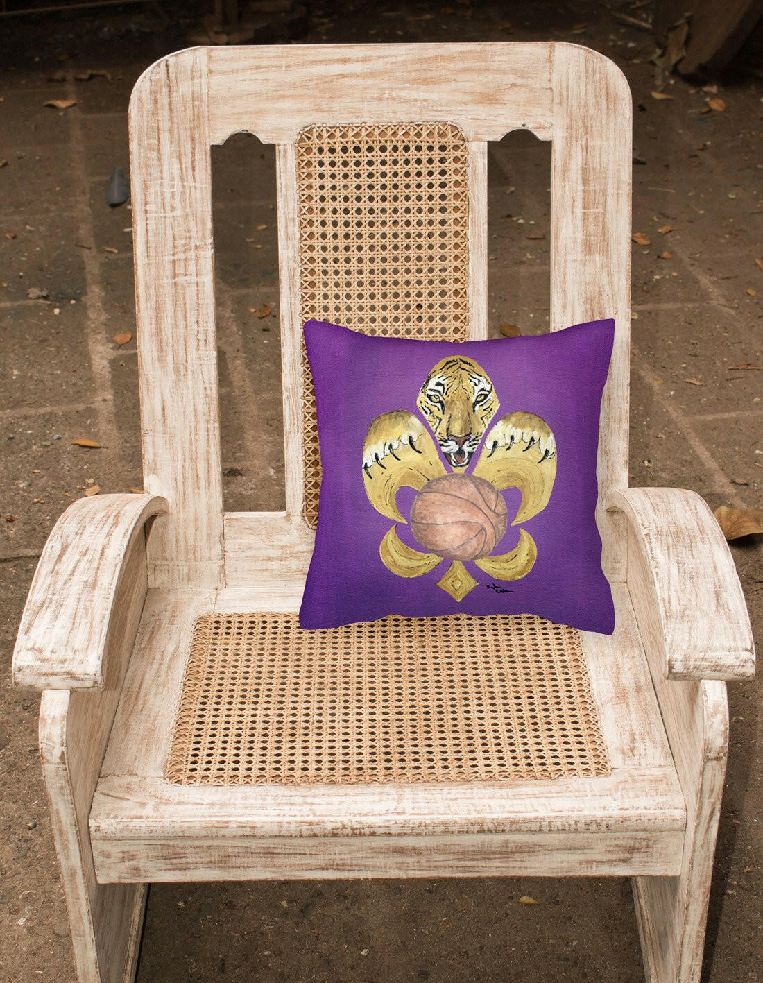 Tiger Fleur de Lis Basketball Decorative Throw Pillow 14x14 Indoor Outdoor Accent Cushion, Fabric Cover with Insert for Sofa, Bed, Porch & Living Room