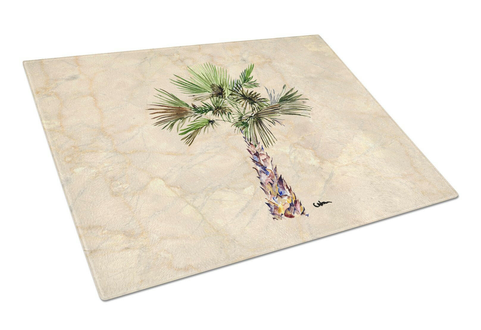 Palm Tree Cutting Board Tempered Glass Kitchen Cutting Surface, Heat Resistant Chopping, Non-Slip Feet, Food Prep & Serving